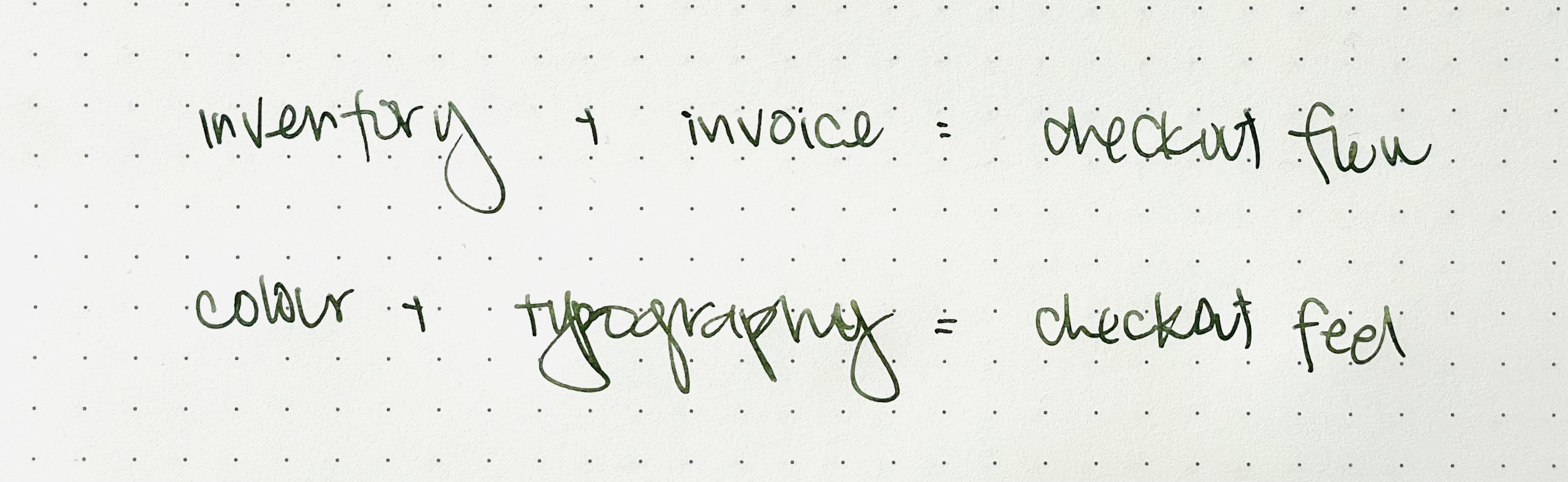 inventory + invoice = checkout flow (top), colour + typography = checkout feel (bottom)
