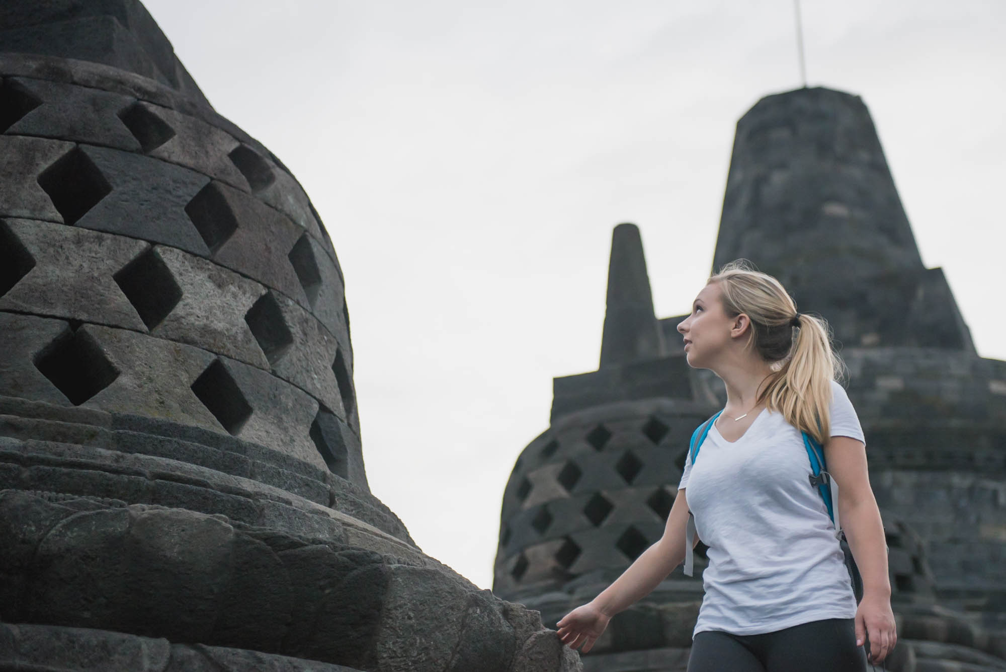 Jami at Borobudur Buddhist temple in Central Java, Indonesia