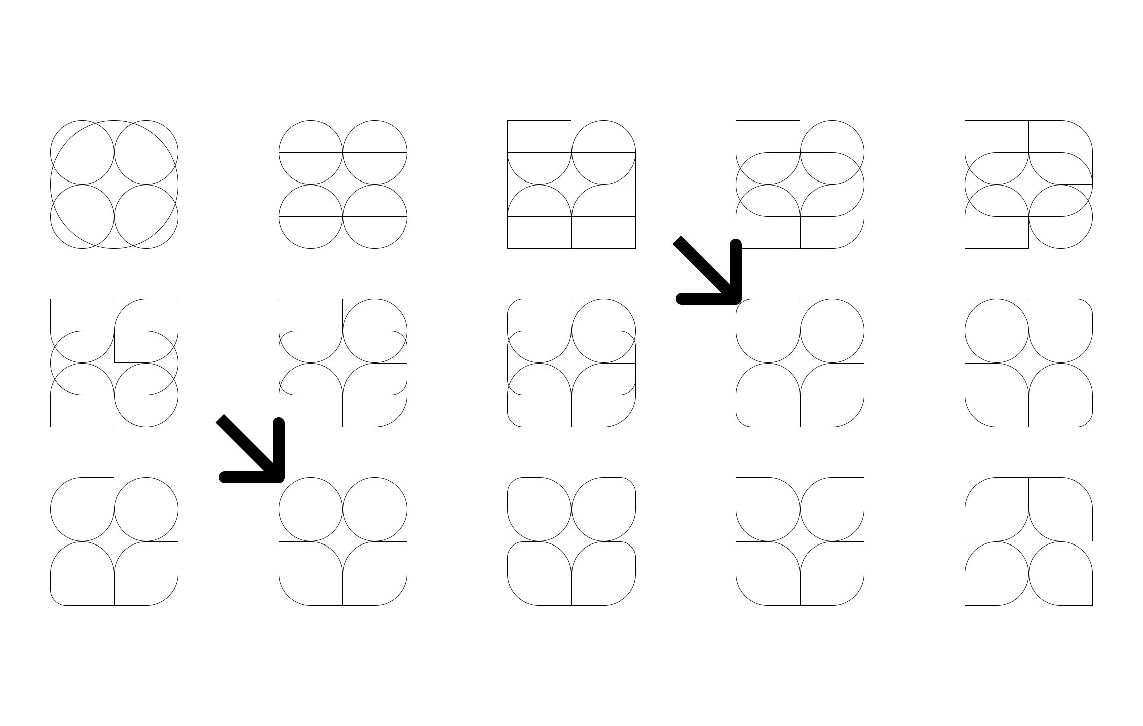 Early logo concepts for Lagom UI represented by shapes