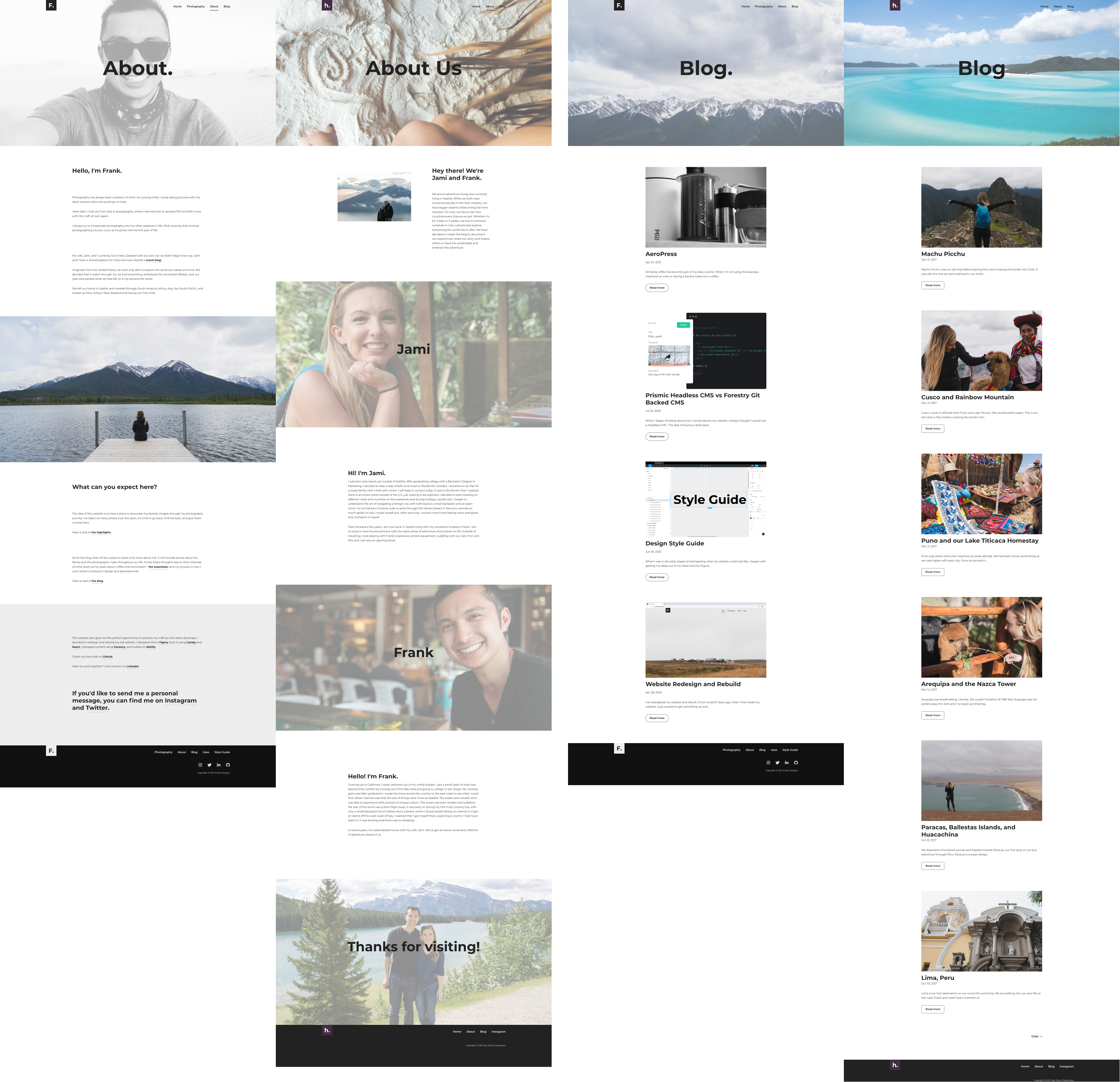 About page comparisons (left) and blog page comparisons (right) of FrankCongson.com and HeyThereEverywhere.com
