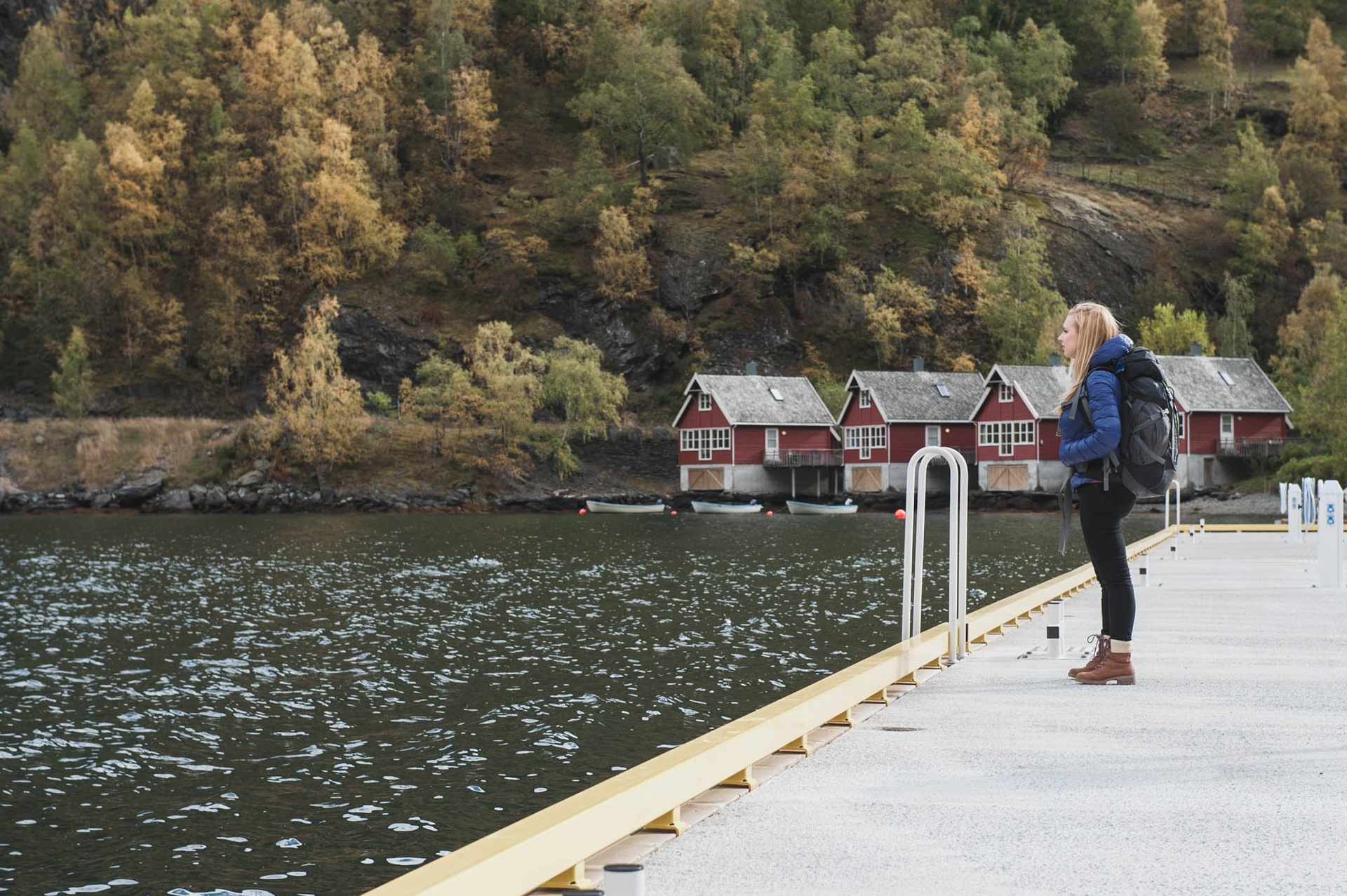 Jami standing on a dock at Flåm, a village in southwestern Norway
