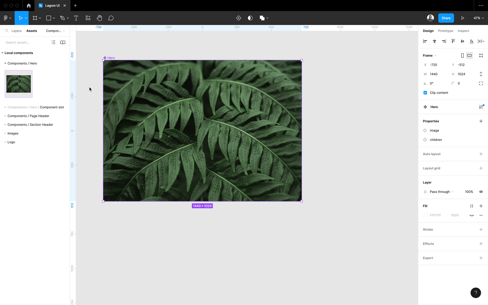 Figma Hero component selecting background image via component props